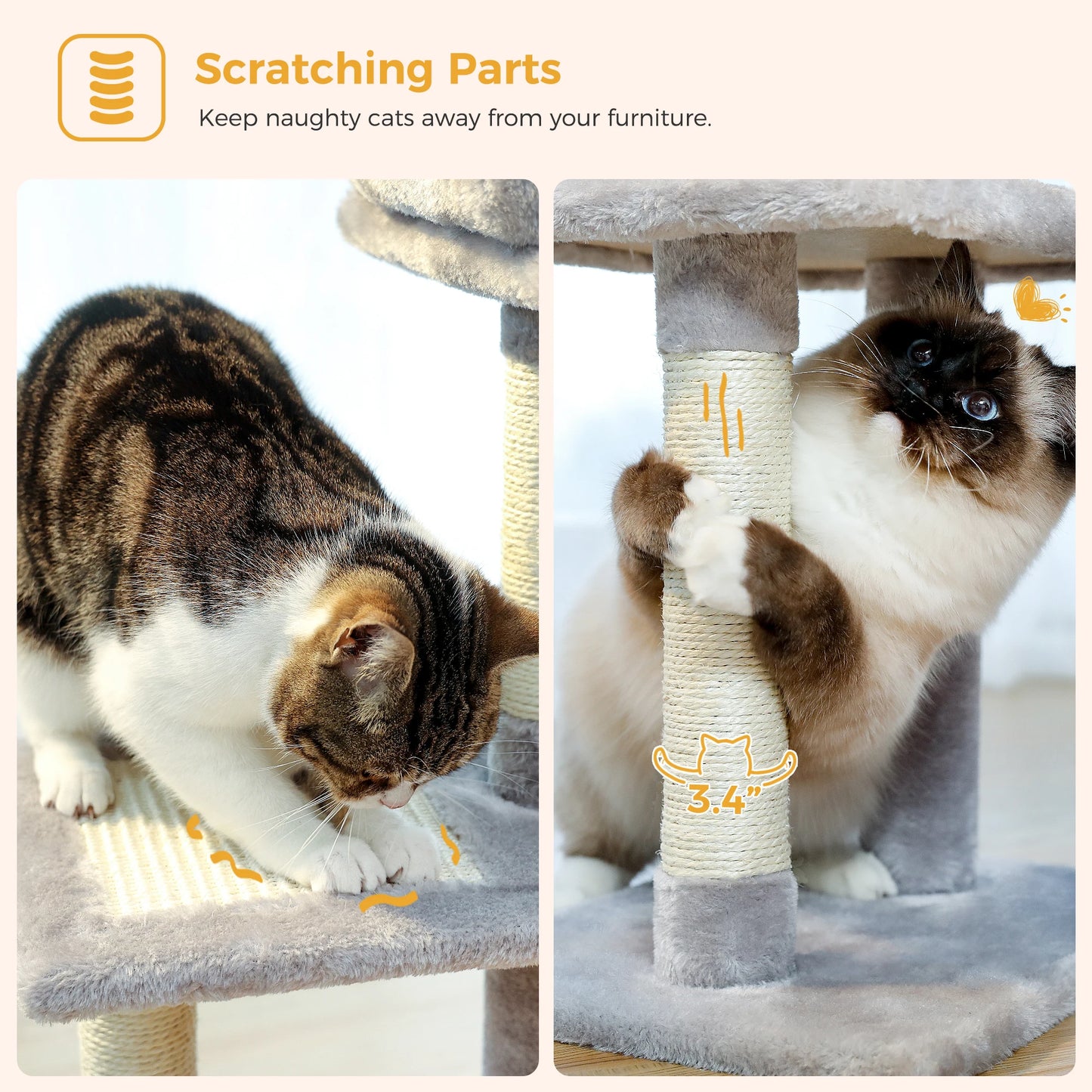 Cat Tree Tower – Cozy Condo, Wide Perch & Sisal Scratching Posts with Plush & Toy