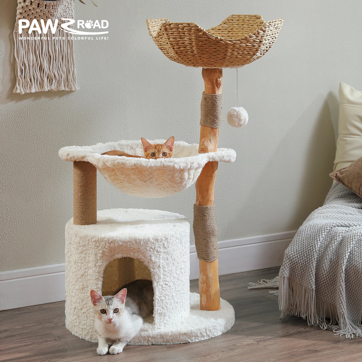 Modern Solid Wood Cat Tree – Spacious Tower with Condo, Perches & Interactive Toys