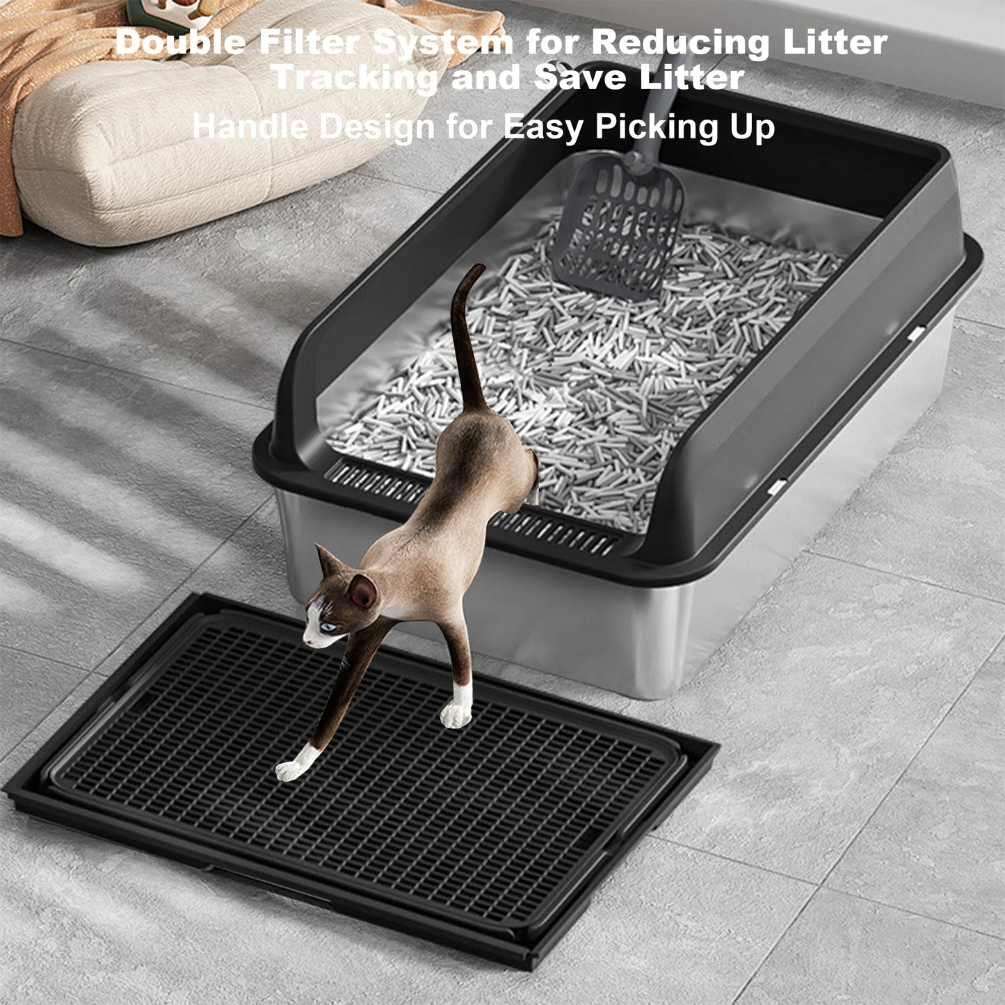 Stainless Steel Cat Litter Box with Lid – High Sided, Leakproof