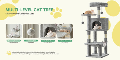 JHK 44in Cat Tree Tower for Multiple Cats with Sisal Scratching Posts