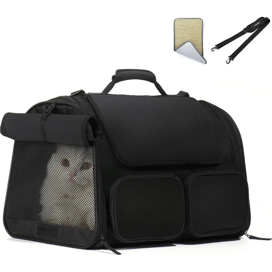 Airline Approved Pet Carrier – Travel Bag with 4 Mesh Windows & Storage Pockets