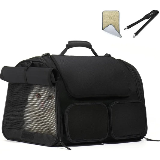 Fluggesellschaft-zugelassene Tiertransportbox – Reisetasche mit 4 Netzfenstern & Aufbewahrungstaschen