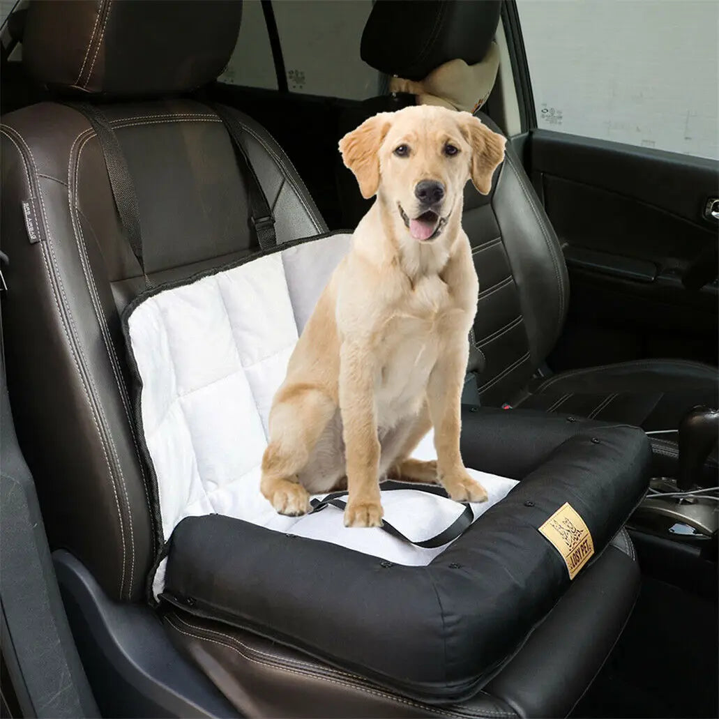 Waterproof Dog Car Seat Bed with Safety Belt & Washable Cushion
