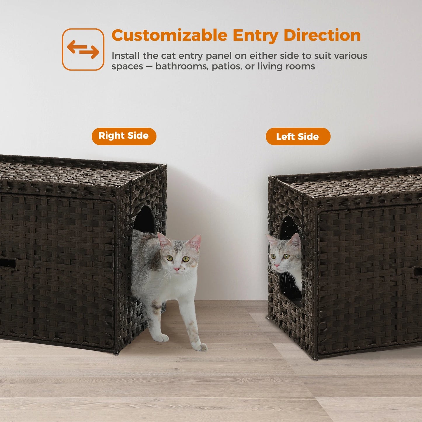 Rattan Cat Litter Box Enclosure – Hidden Cabinet Furniture with Flip-Top & Raised Entry