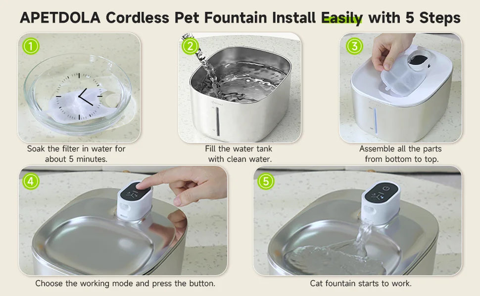 APETDOLA 4L Wireless Pet Water Fountain – Automatic Sensor Drinking Dispenser for Cats & Dogs