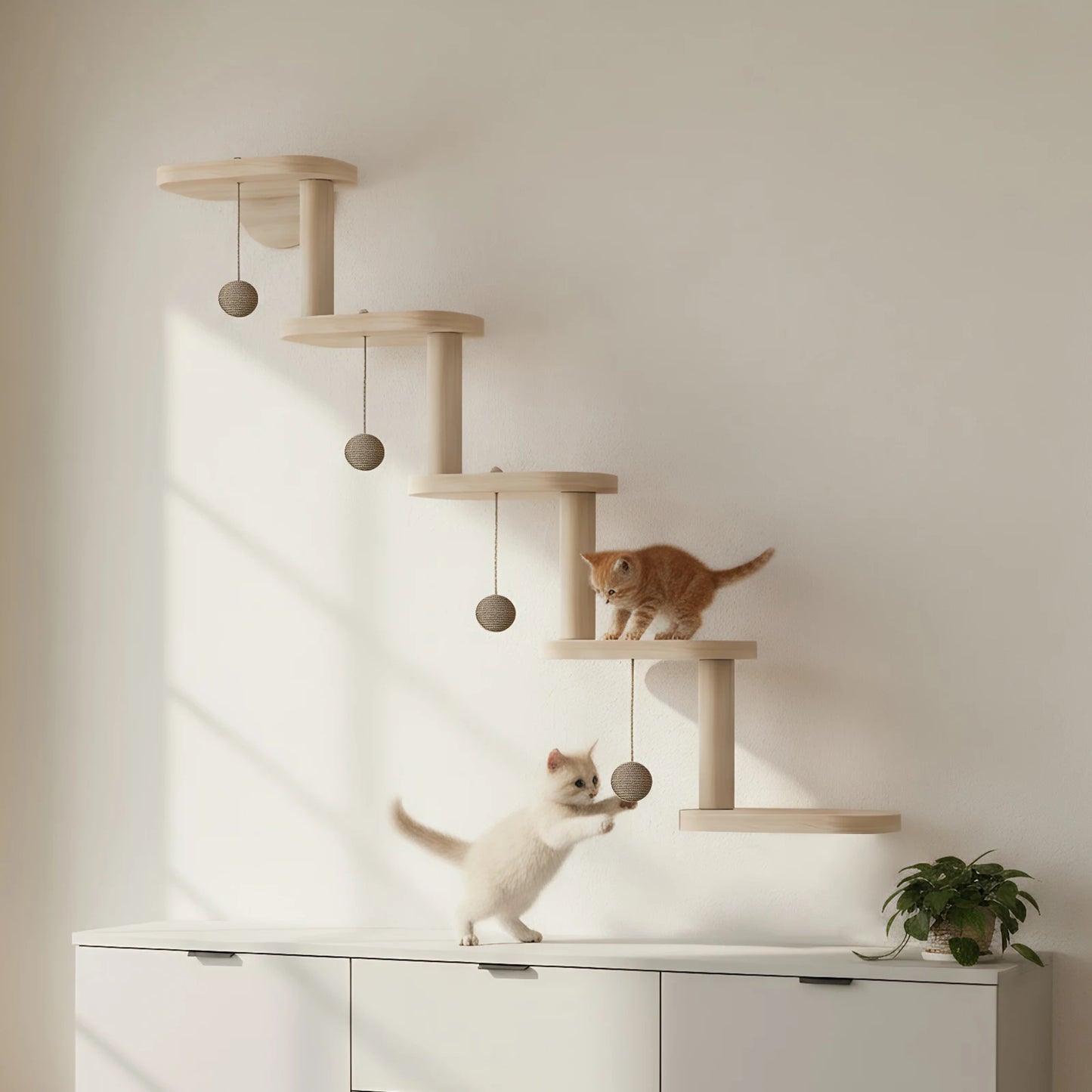 5-Step Wall Mounted Wooden Cat Climbing Shelf & Ladder