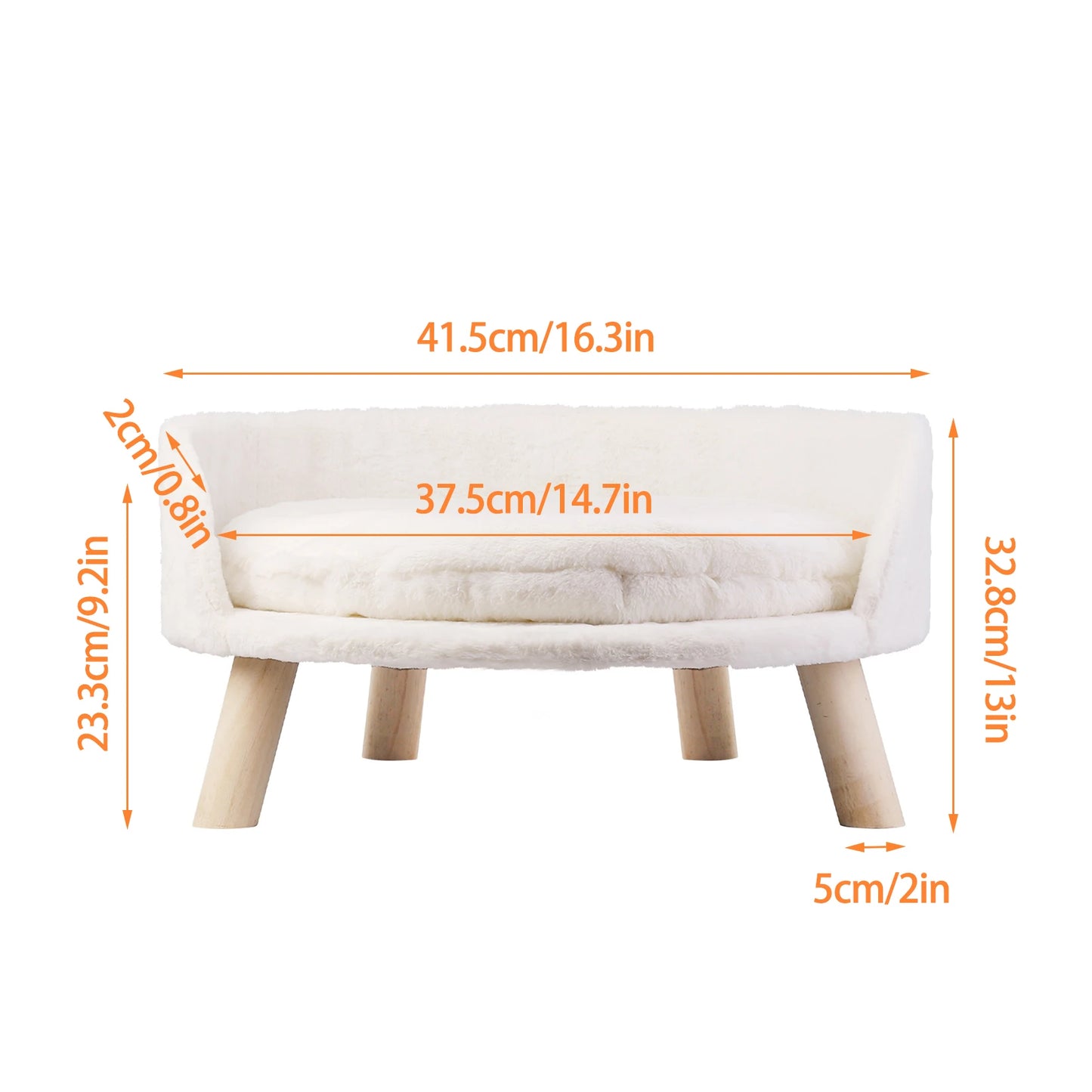 Sofá cama de lujo de peluche para gatos con cojín lavable y patas de madera