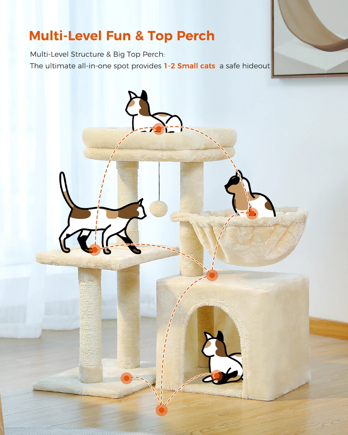 Cat Tree Tower – Cozy Condo, Wide Perch & Sisal Scratching Posts with Plush & Toy