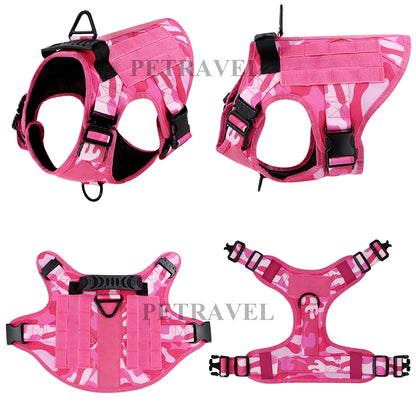 “Pink Camo Tactical Dog Harness – Adjustable Vest for Medium & Large Dogs”