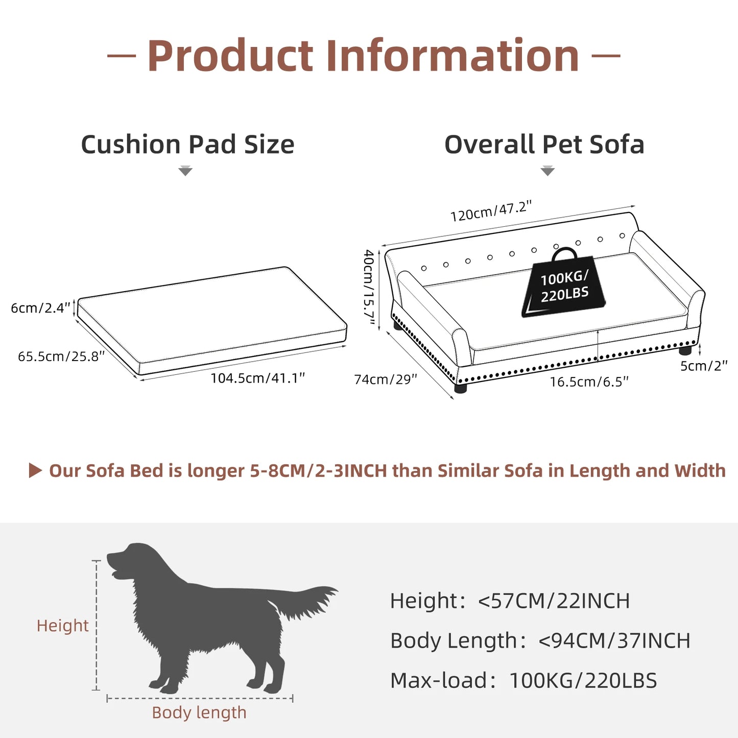 Elevated Dog Sofa Bed with Removable Cushion & Leather Cover