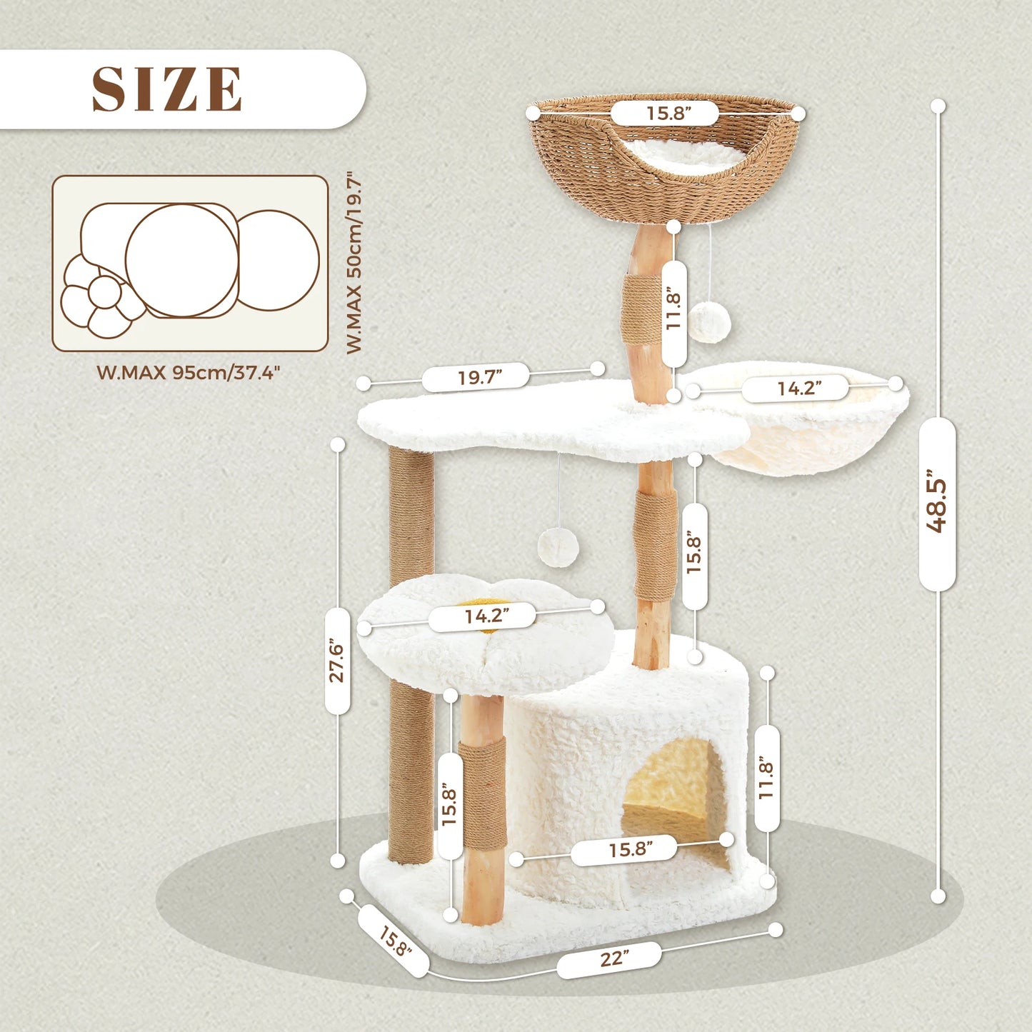 Modern Solid Wood Cat Tree – Spacious Tower with Condo, Perches & Interactive Toys