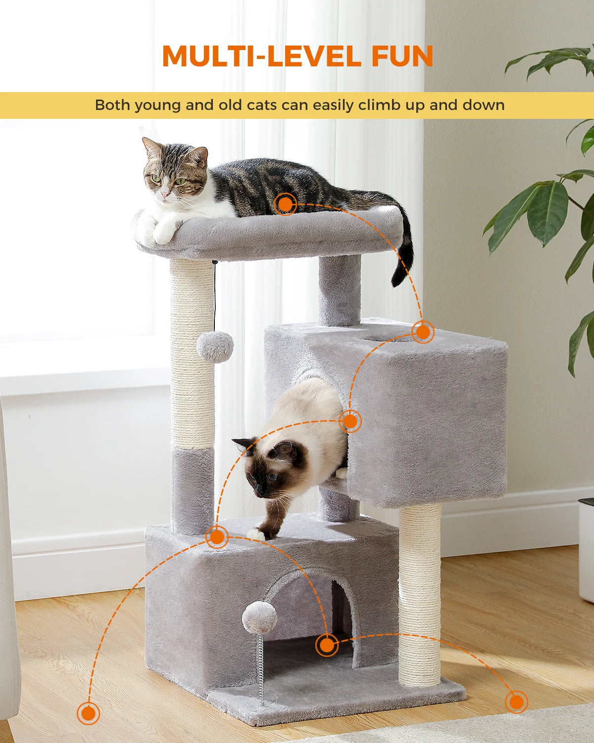 Cat Tree Tower – Cozy Condo, Wide Perch & Sisal Scratching Posts with Plush & Toy