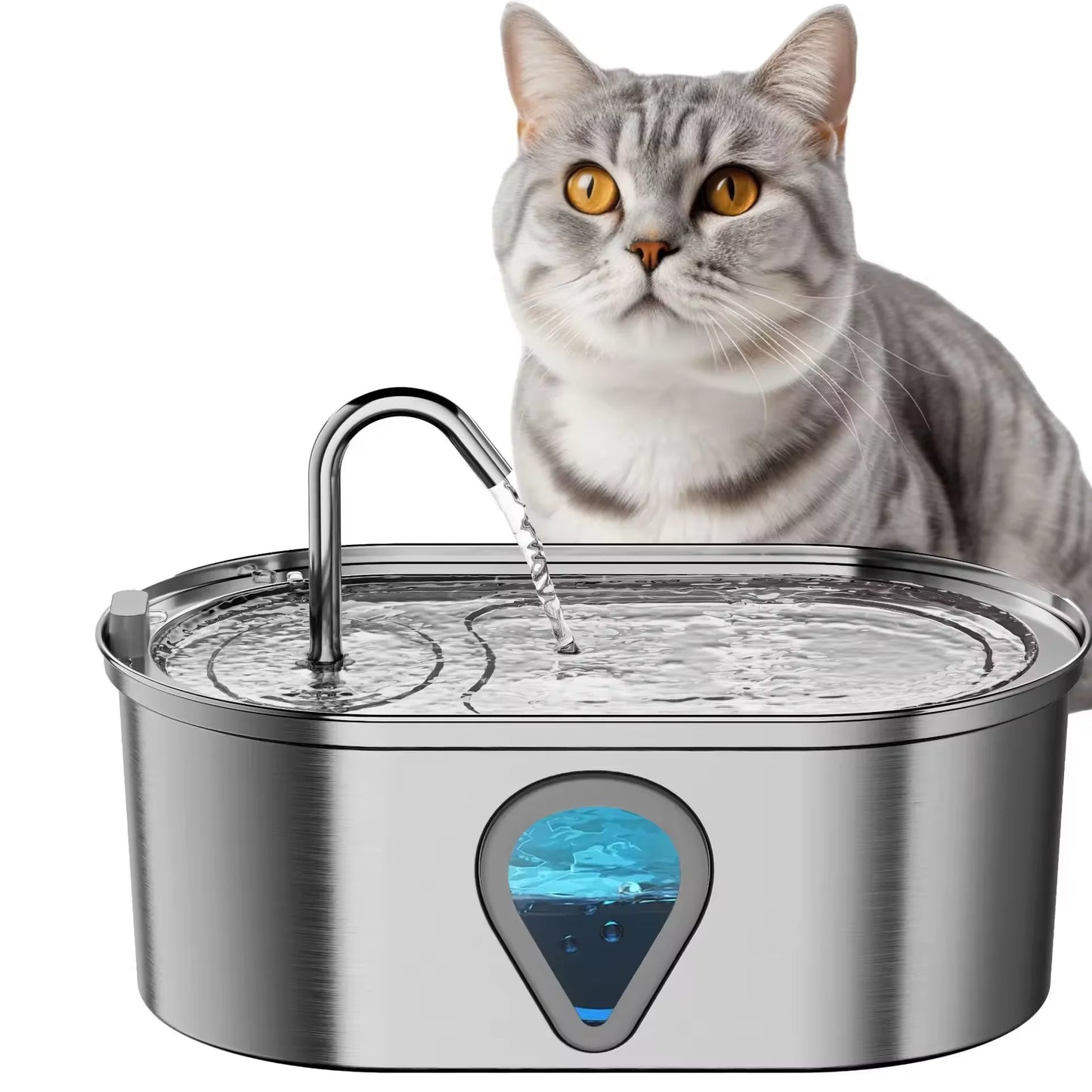 3.5L Stainless Steel Automatic Cat Water Fountain with Clear Window