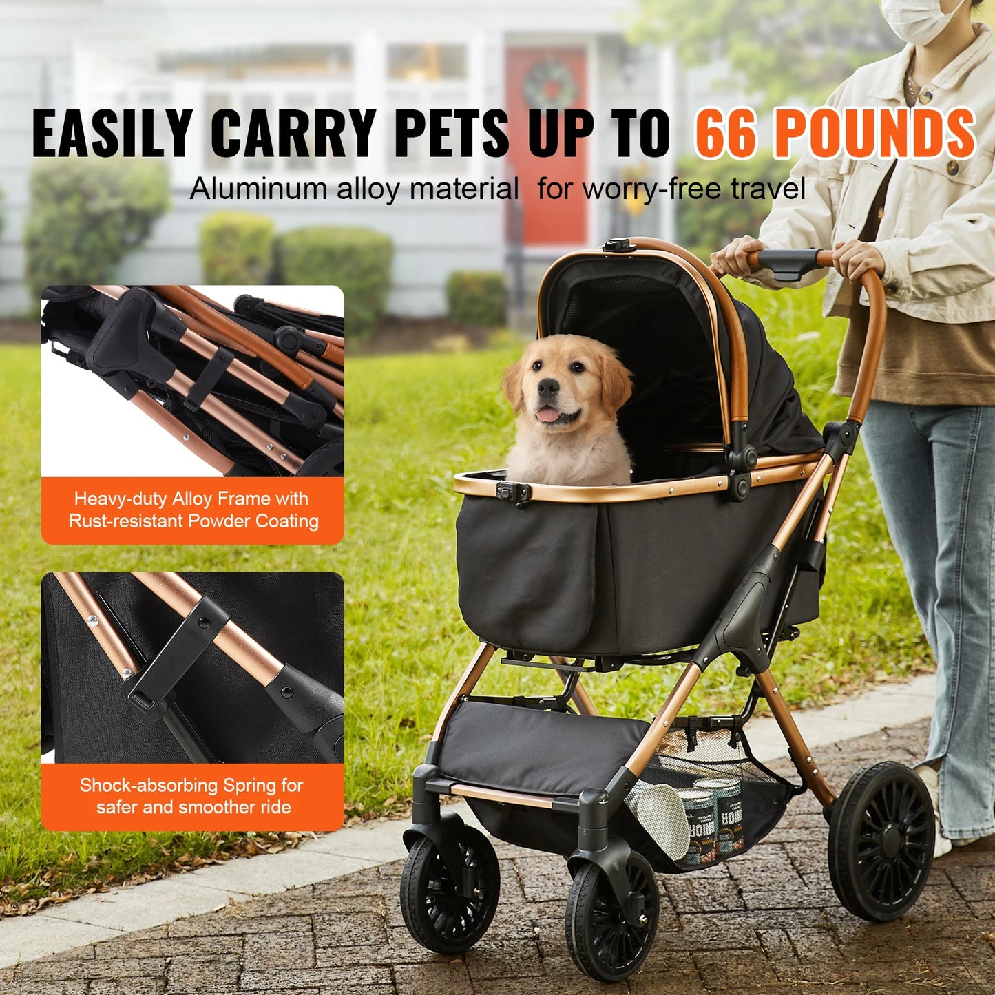 Foldable Pet Stroller with Detachable Carrier for Dogs