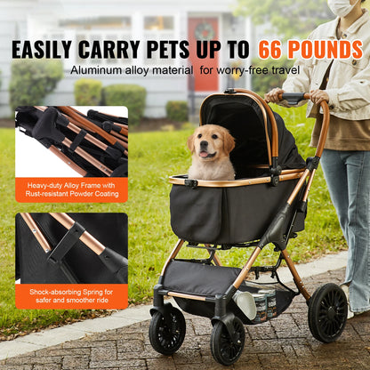 Foldable Pet Stroller with Detachable Carrier for Dogs