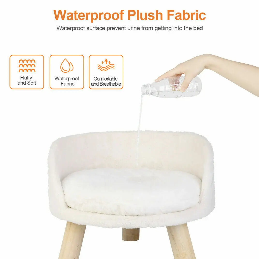 Sofá cama de lujo de peluche para gatos con cojín lavable y patas de madera