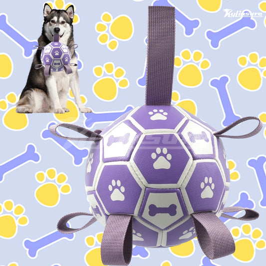 Interactive Dog Soccer Ball Toy with Straps for Tug & Water Play