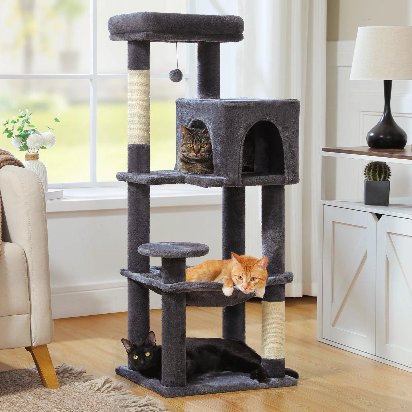 5-Level Cat Tree Tower – Plush Condo, Hammock & Sisal Scratching Posts