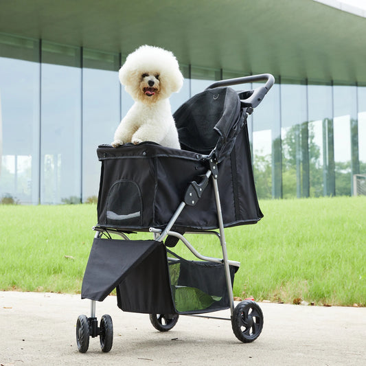 Foldable Pet Stroller – 3-Wheel Travel Buggy for Small Dogs & Cats