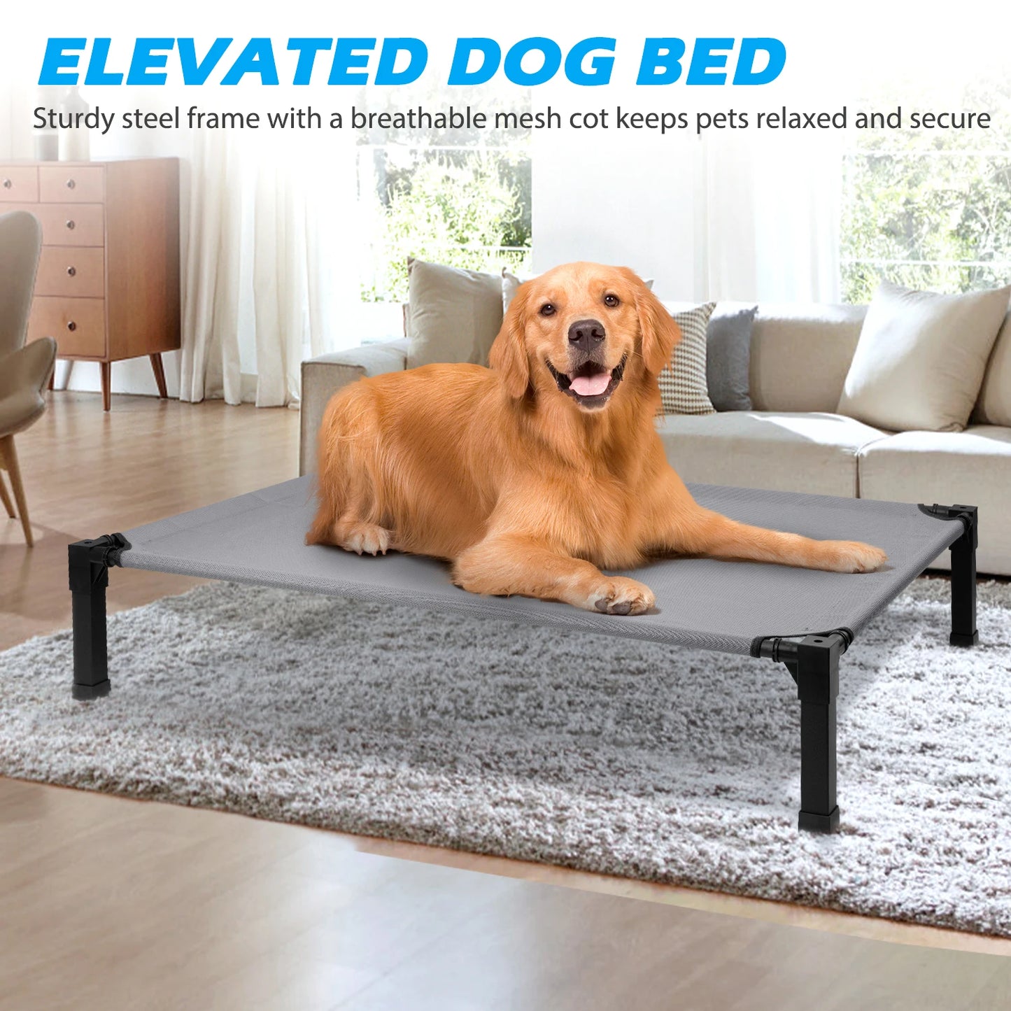 Cooling Raised Dog Bed with Chew-Proof Mesh & Metal Frame