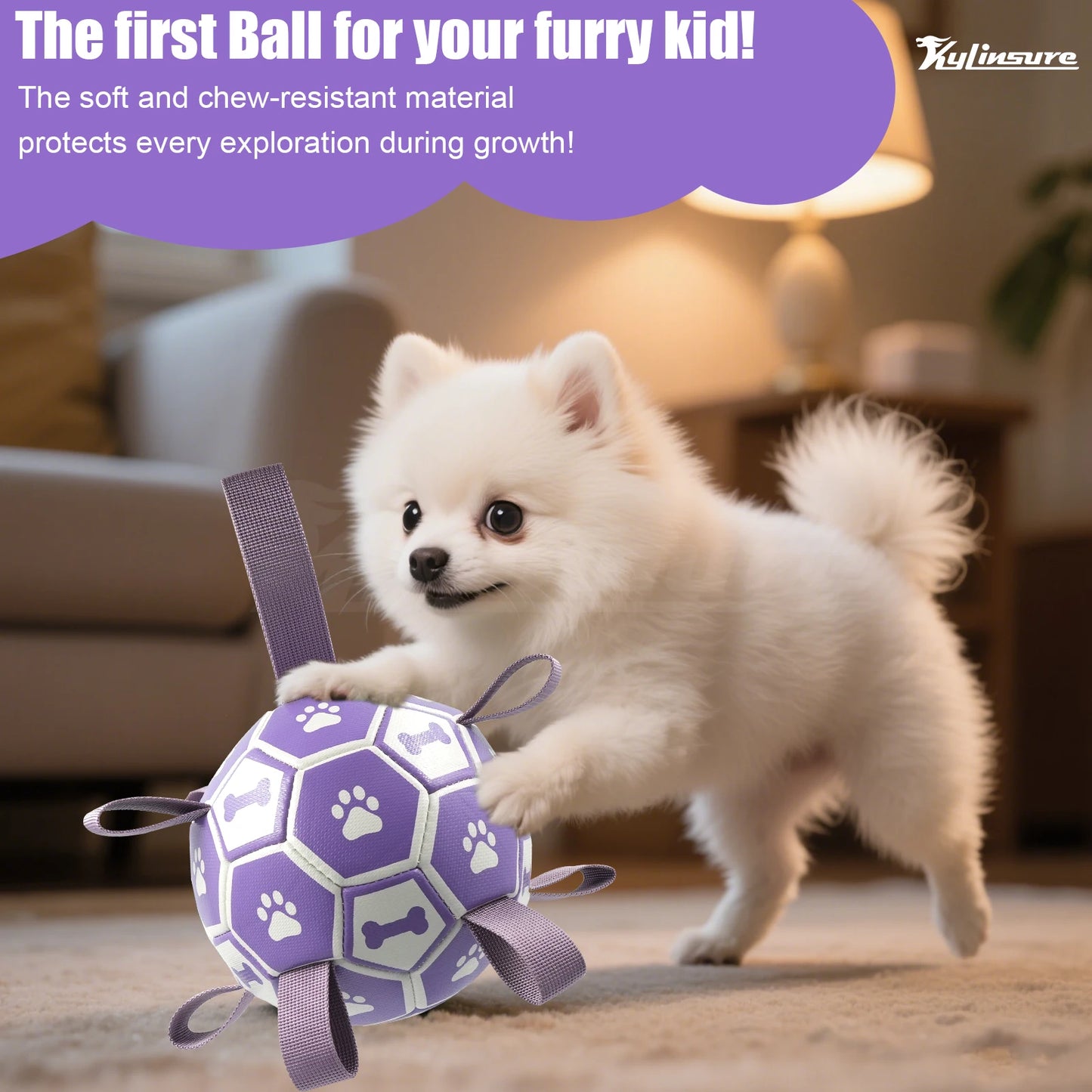 Interactive Dog Soccer Ball Toy with Straps for Tug & Water Play