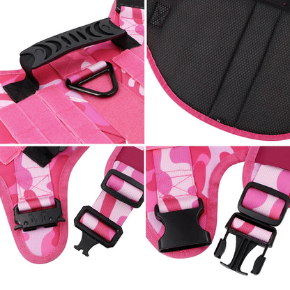 “Pink Camo Tactical Dog Harness – Adjustable Vest for Medium & Large Dogs”
