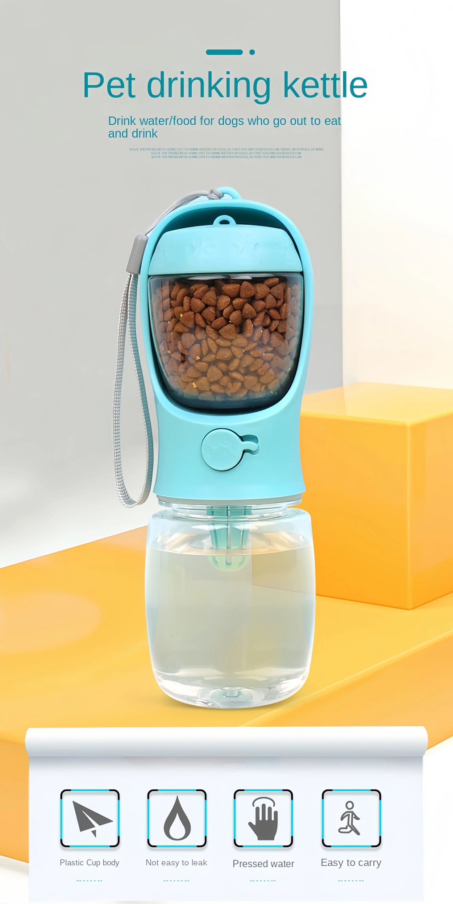 Portable Pet Water Bottle with Food Storage & Travel Bowl