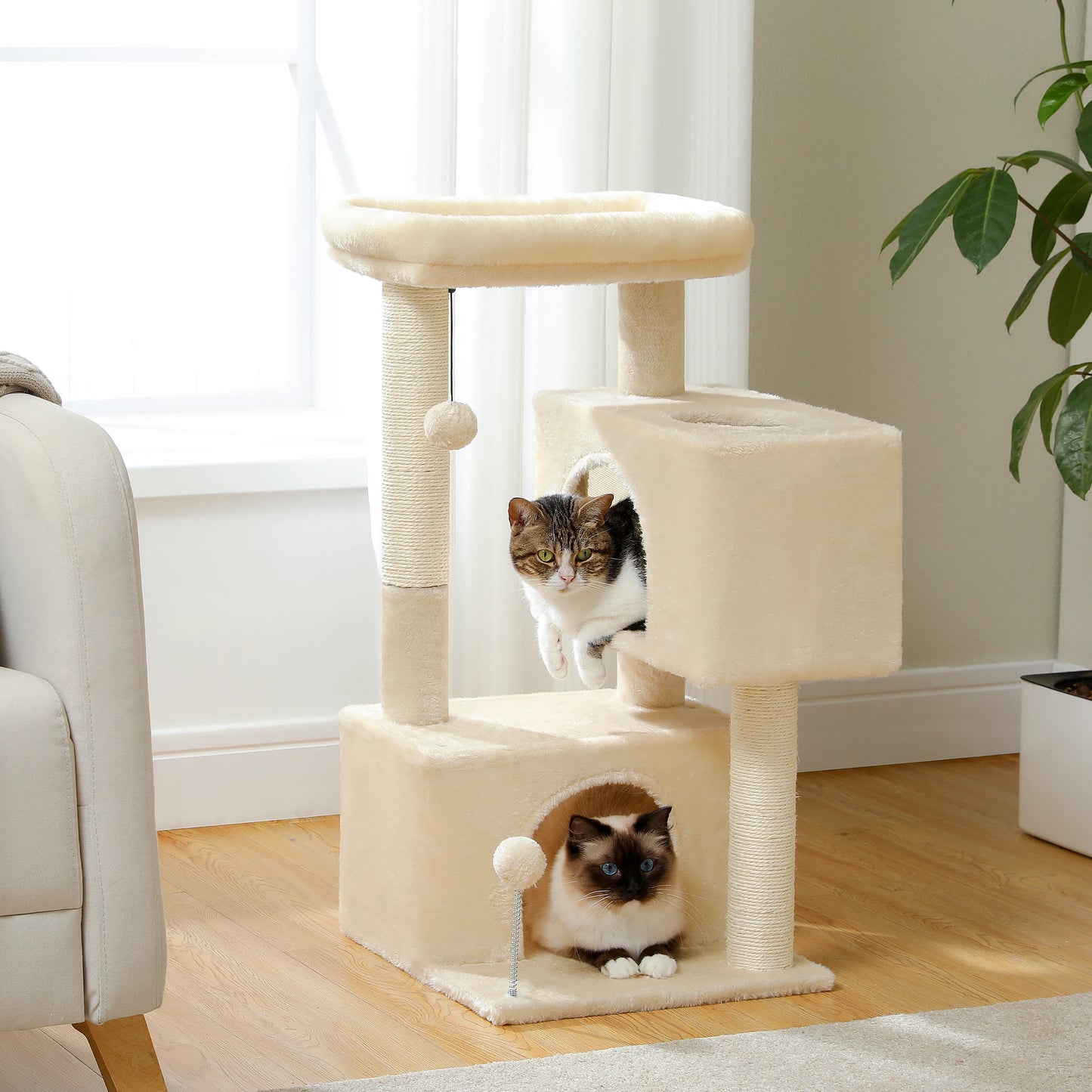 Cat Tree Tower – Cozy Condo, Wide Perch & Sisal Scratching Posts with Plush & Toy