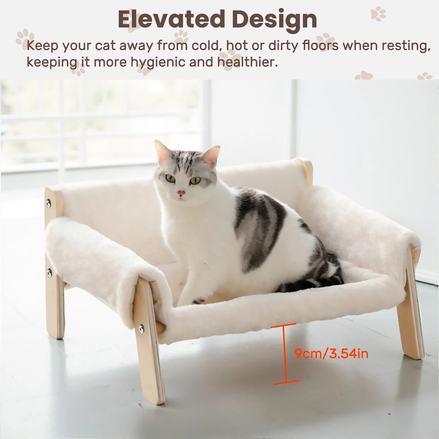 Luxury Raised Cat Sofa Bed with Plush Cushion & Wooden Legs