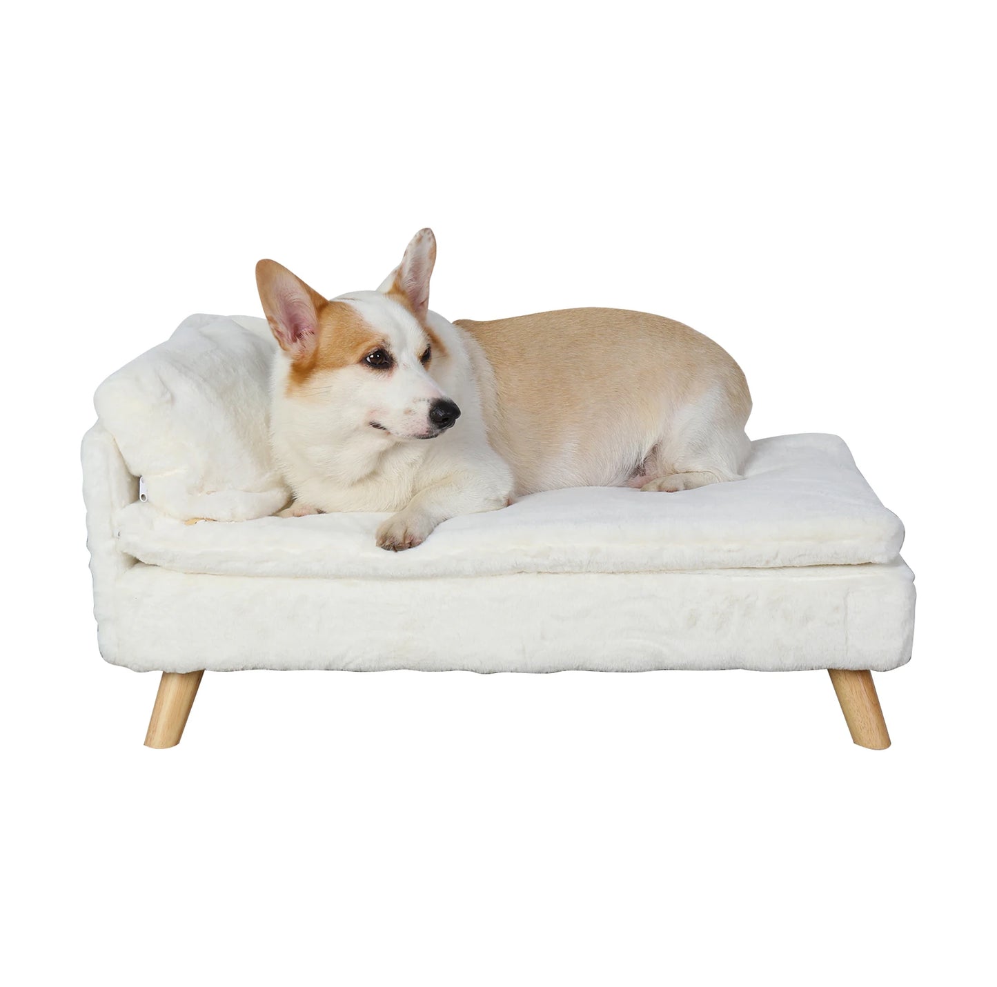 Nordic Elevated Pet Bed – Wooden Leg Sofa for Small Dogs & Cats