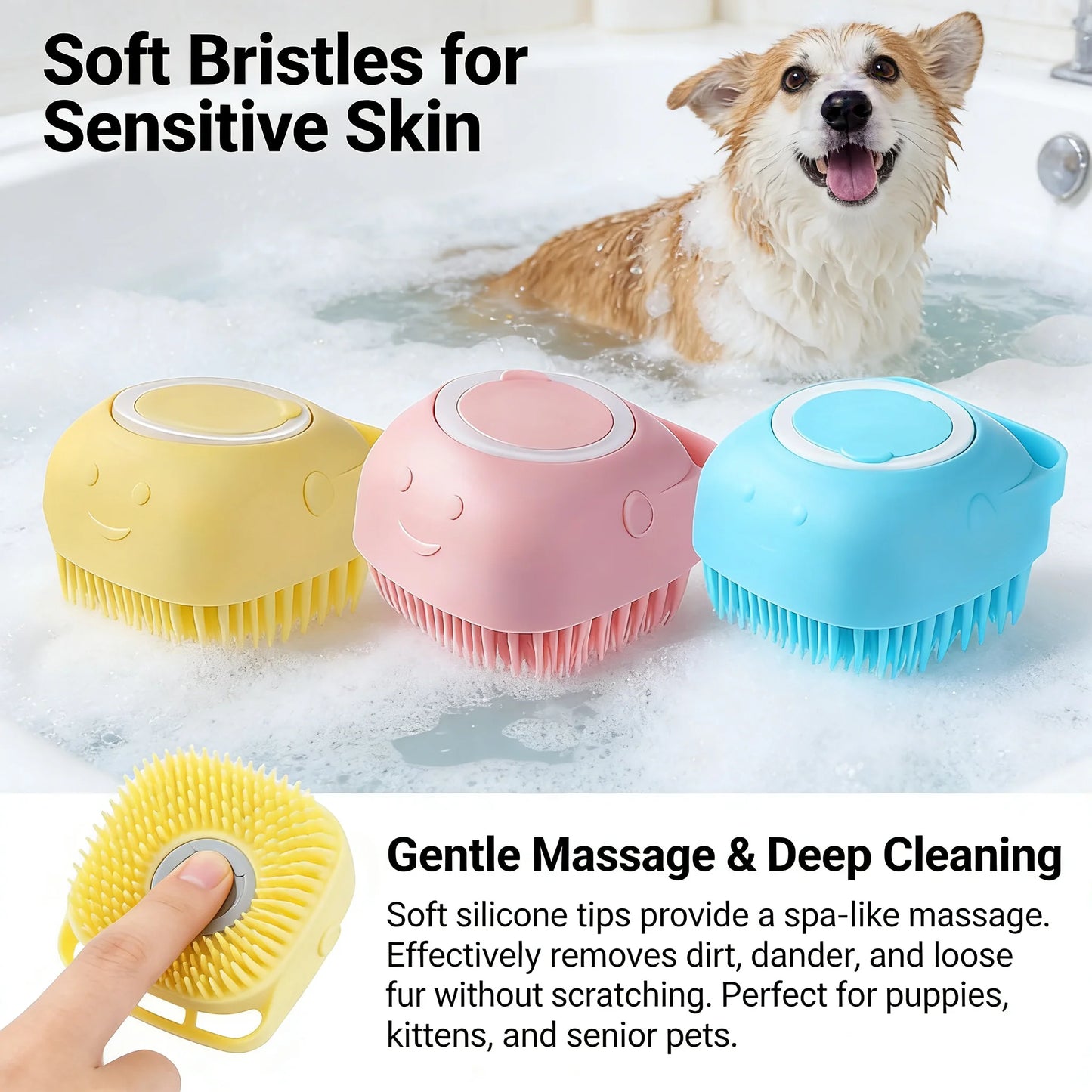 2-in-1 Pet Bath & Massage Brush – Silicone Shampoo Dispenser for Dogs & Cats
