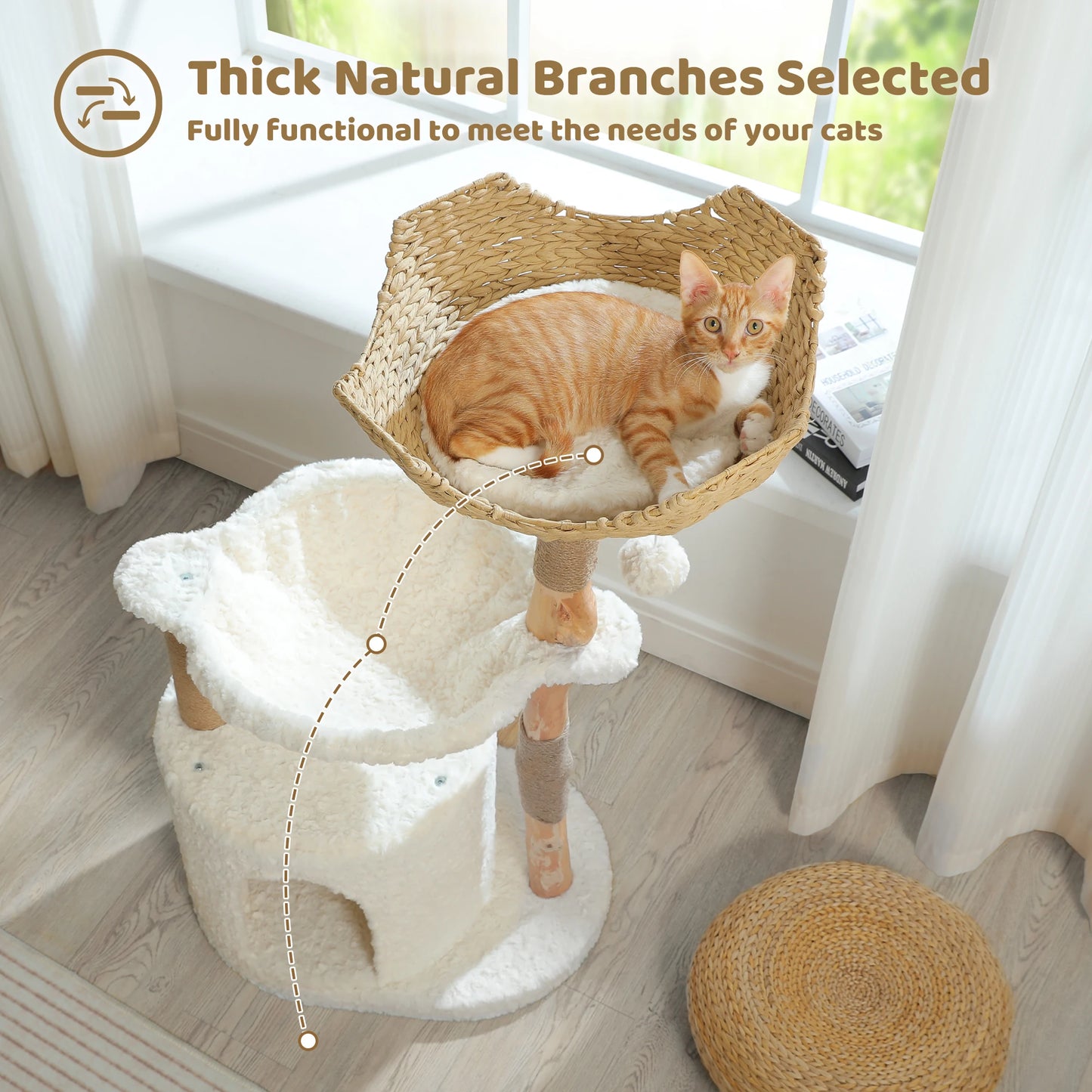 Modern Solid Wood Cat Tree – Spacious Tower with Condo, Perches & Interactive Toys