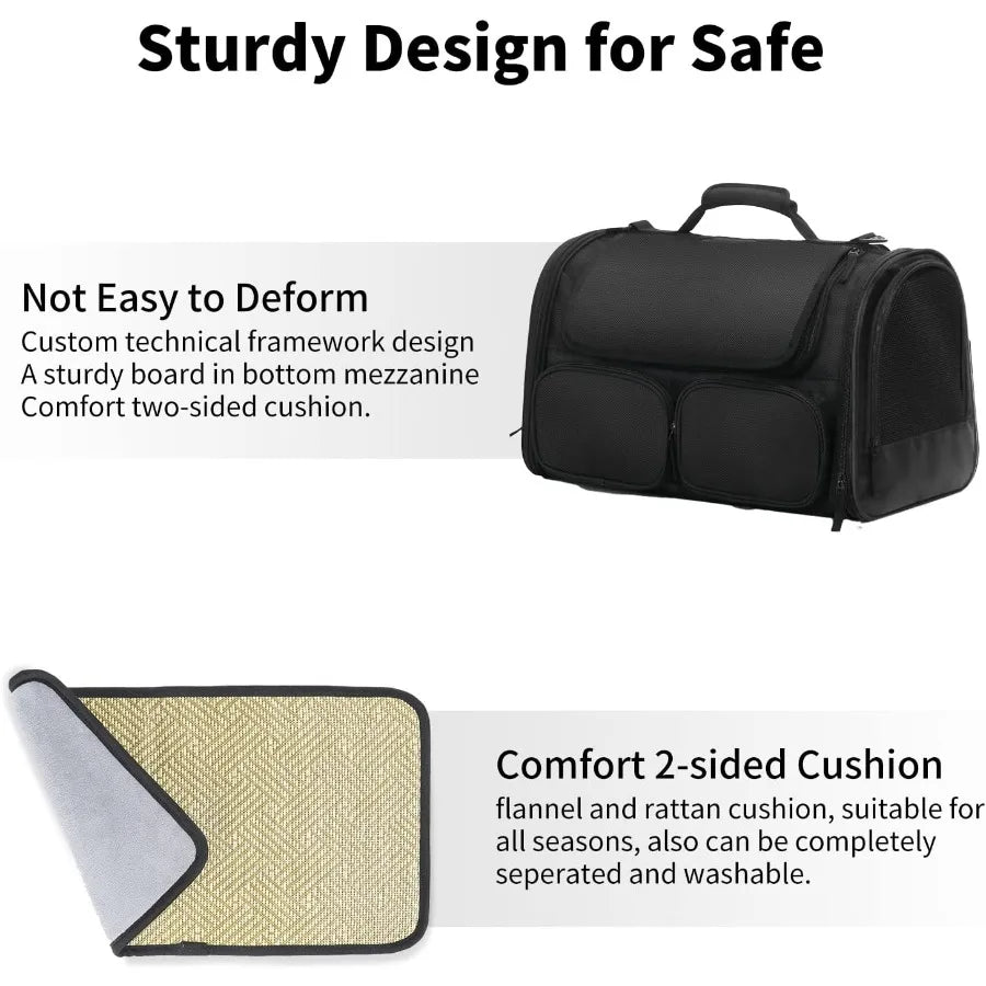 Airline Approved Pet Carrier – Travel Bag with 4 Mesh Windows & Storage Pockets