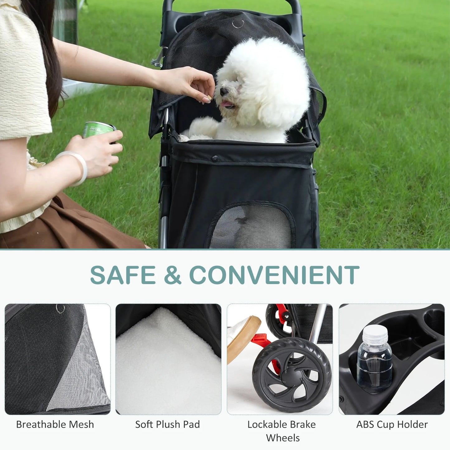 Foldable Pet Stroller – 3-Wheel Travel Buggy for Small Dogs & Cats