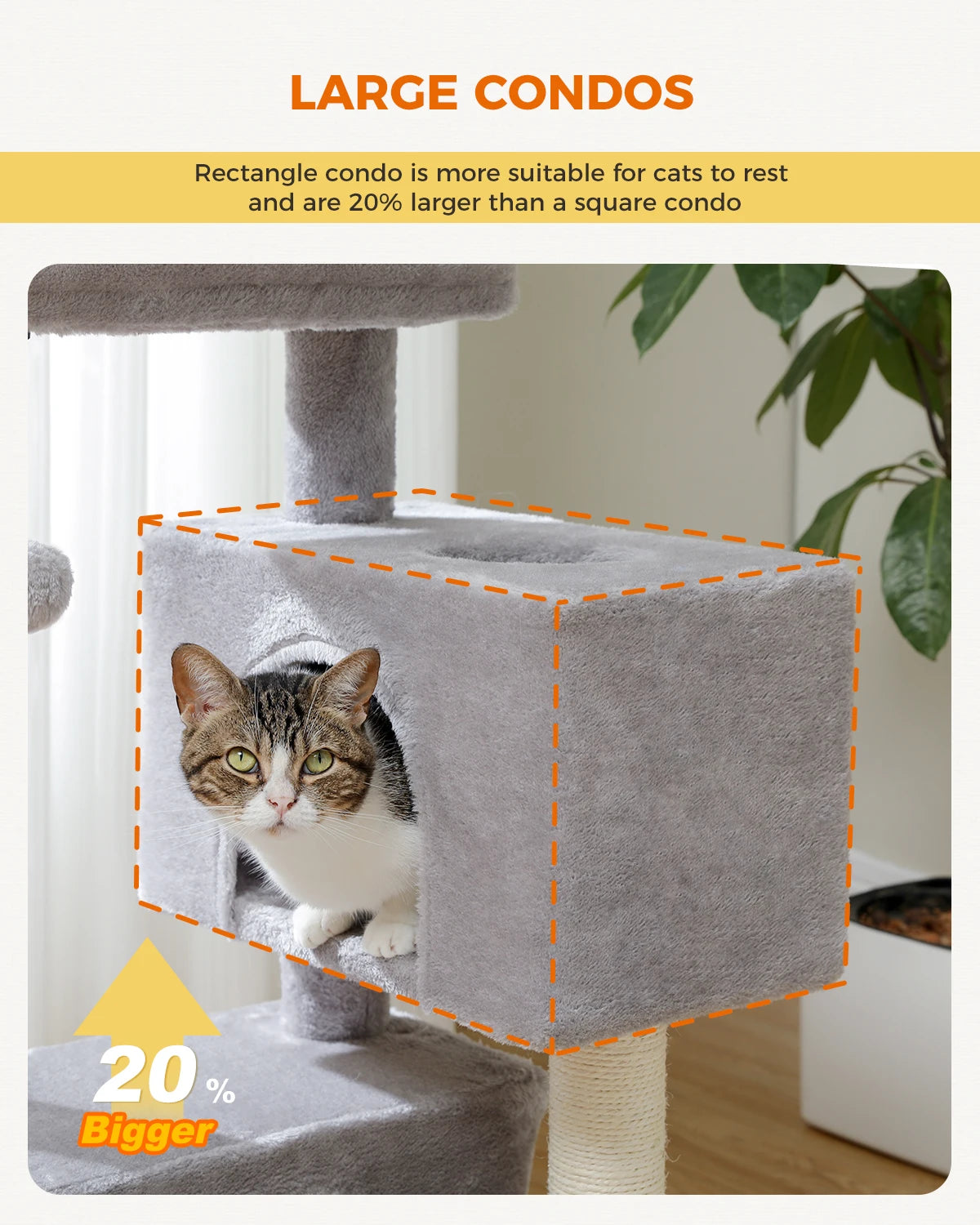 Cat Tree Tower – Cozy Condo, Wide Perch & Sisal Scratching Posts with Plush & Toy