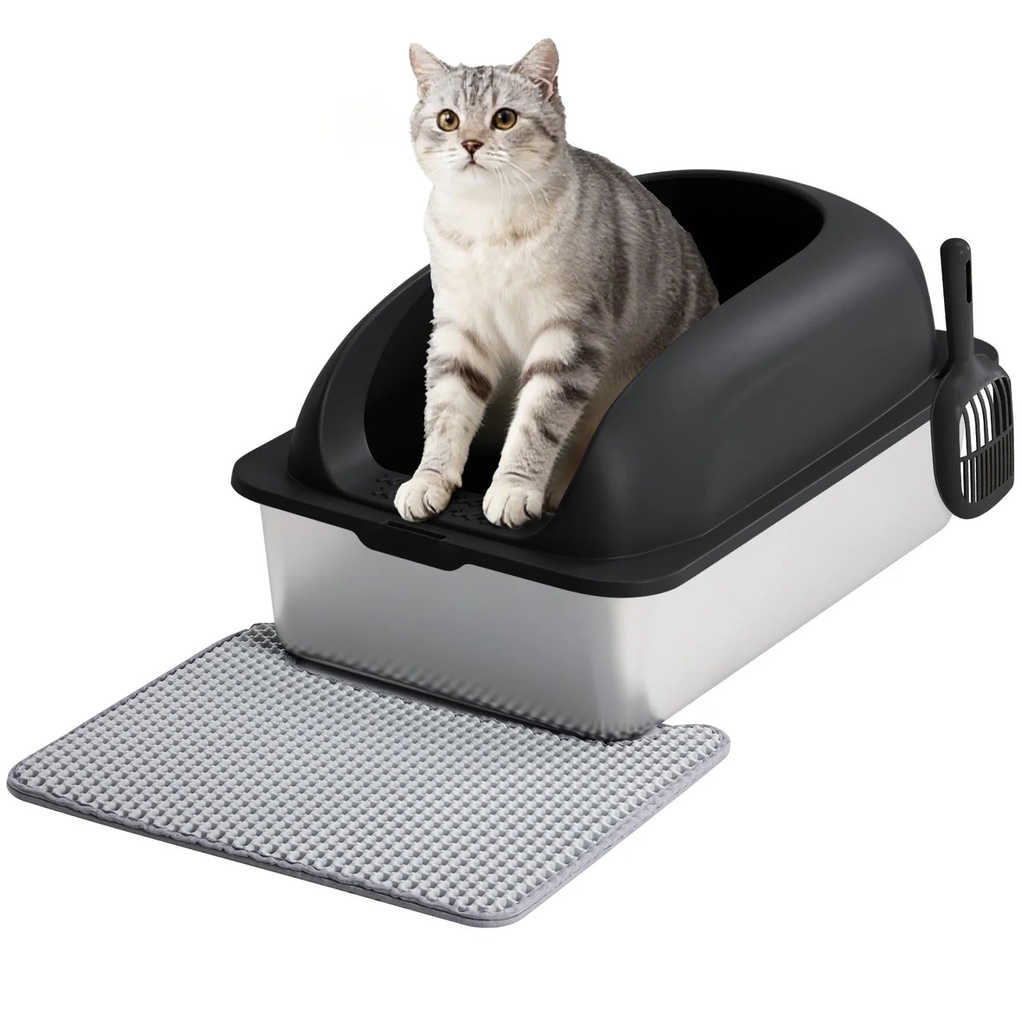 JHK 24” Stainless Steel Cat Litter Box with Lid – Large, Leakproof