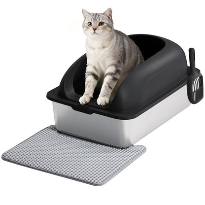 JHK 24” Stainless Steel Cat Litter Box with Lid – Large, Leakproof