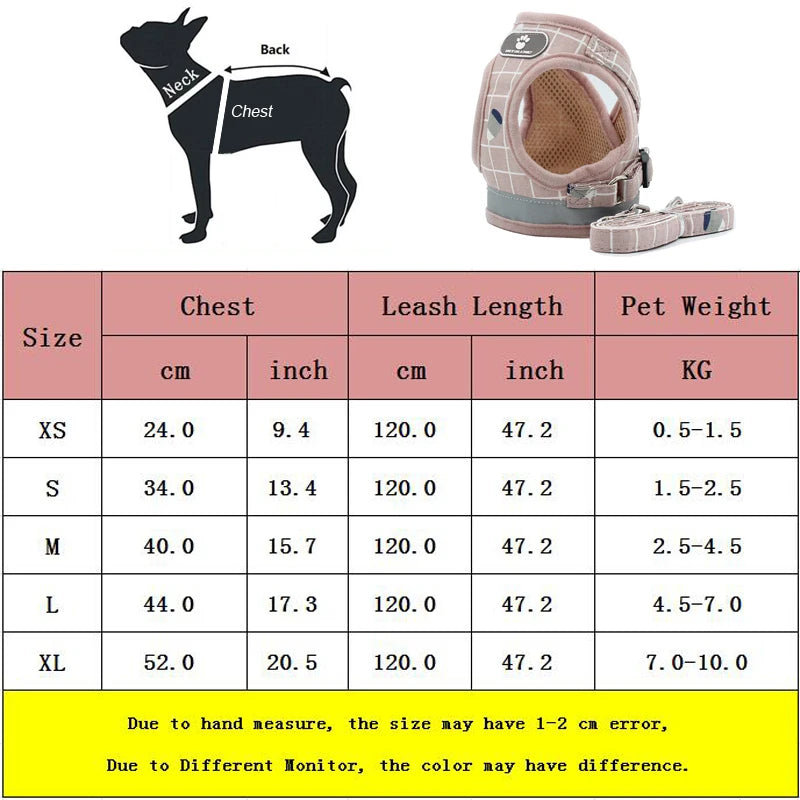 Reflective Pet Harness & Leash Set – Breathable Vest for Small Dogs & Cats