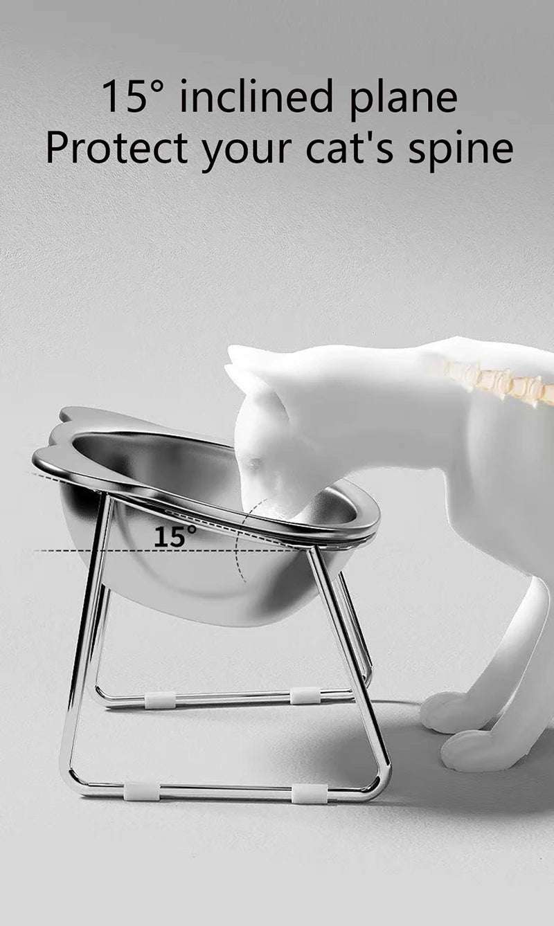 Tilted Stainless Steel Cat Bowl – Metal Stand Feeder for Food & Water (Cats & Kittens)