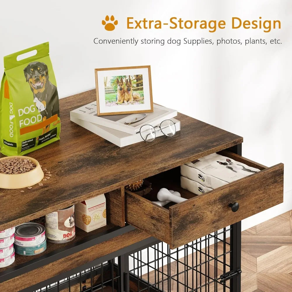 Large Wooden Dog Crate with Drawer – Heavy-Duty Indoor Cage