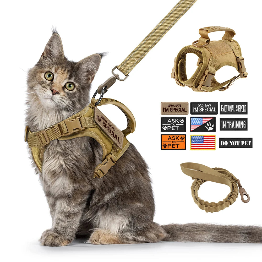 Tactical Pet Harness & Leash – Adjustable Vest with Handle for Cats & Small Dogs