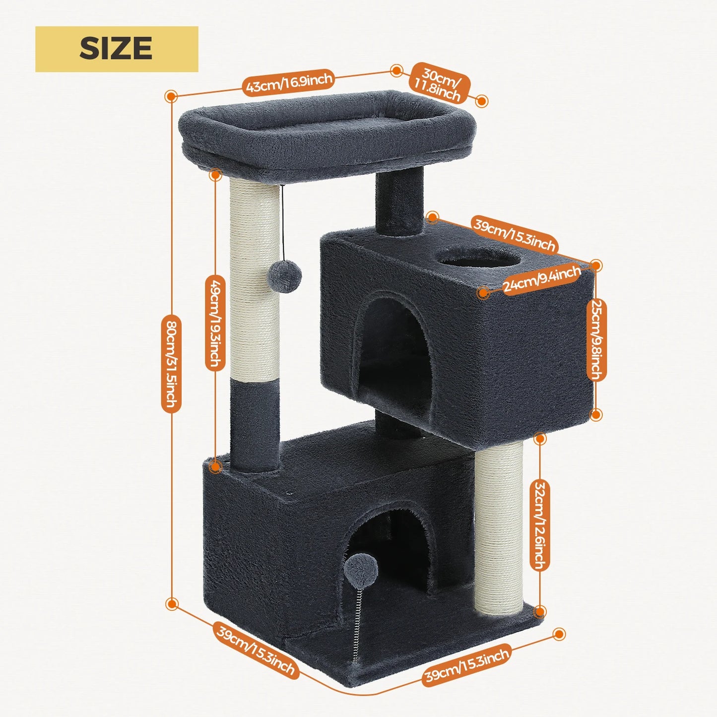 Cat Tree Tower – Cozy Condo, Wide Perch & Sisal Scratching Posts with Plush & Toy