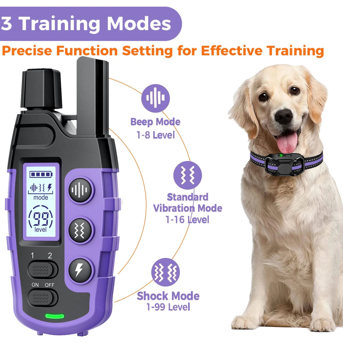 Wasserdichtes Hundetrainingshalsband mit Fernbedienung, Signalton & Vibration