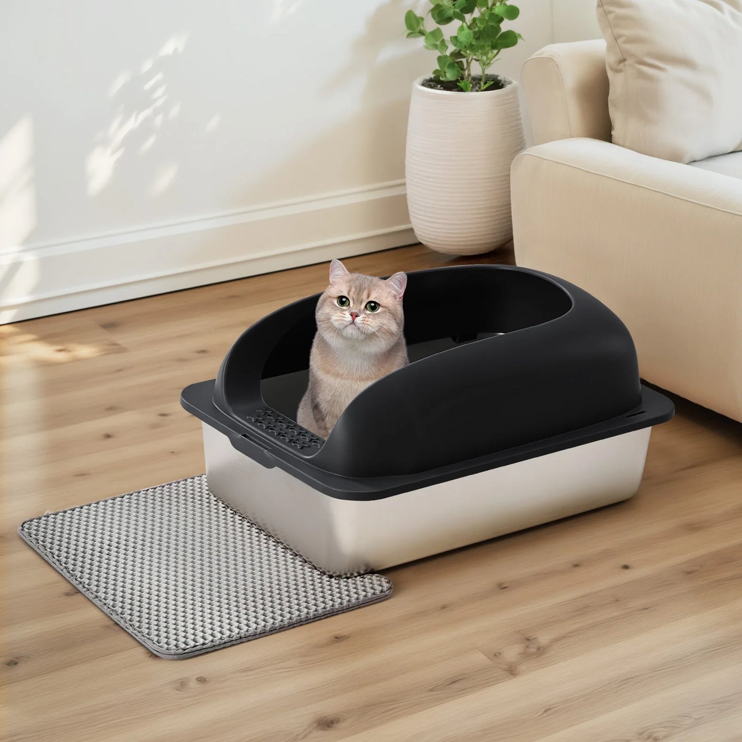JHK 24” Stainless Steel Cat Litter Box with Lid – Large, Leakproof