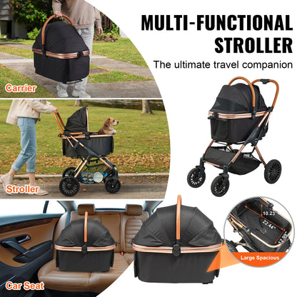 Foldable Pet Stroller with Detachable Carrier for Dogs