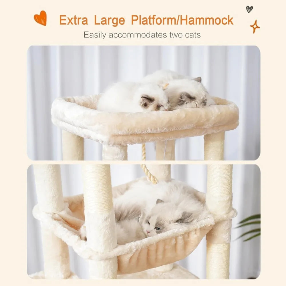 Heybly 60” Heavy-Duty Cat Tree – XXL Multi-Level Tower with Plush Condo for Large Cats