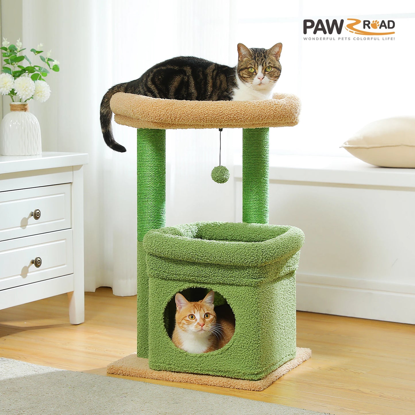 Cat Tree Tower – Cozy Condo, Wide Perch & Sisal Posts with Plush & Pom-Pom Toy