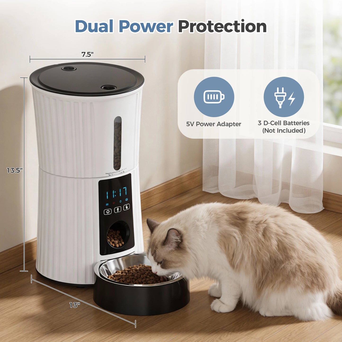 JHK 4L Automatic Cat Feeder – WiFi App Control Smart Pet Food Dispenser with Timer & Dual Power