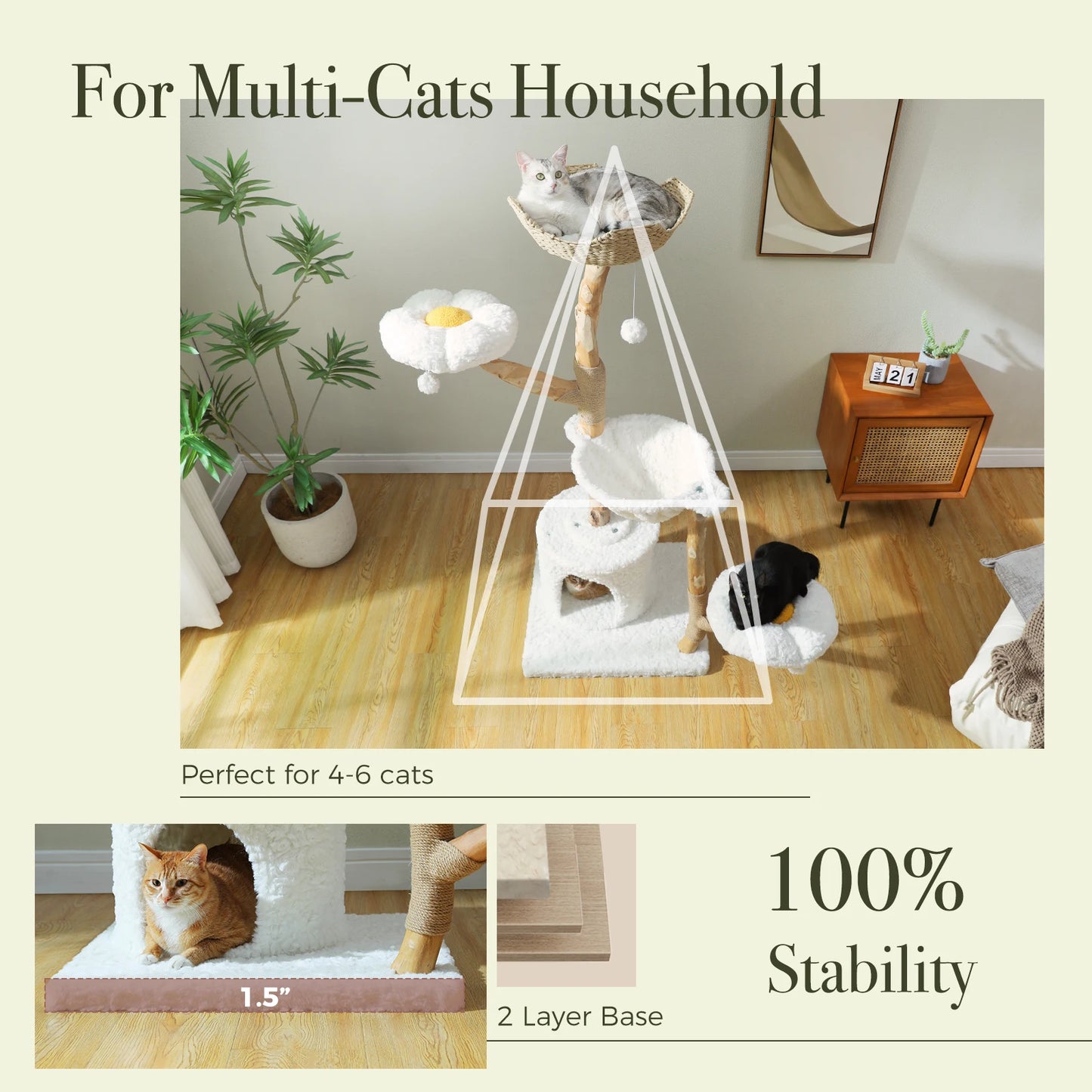 Modern Solid Wood Cat Tree – Spacious Tower with Condo, Perches & Interactive Toys
