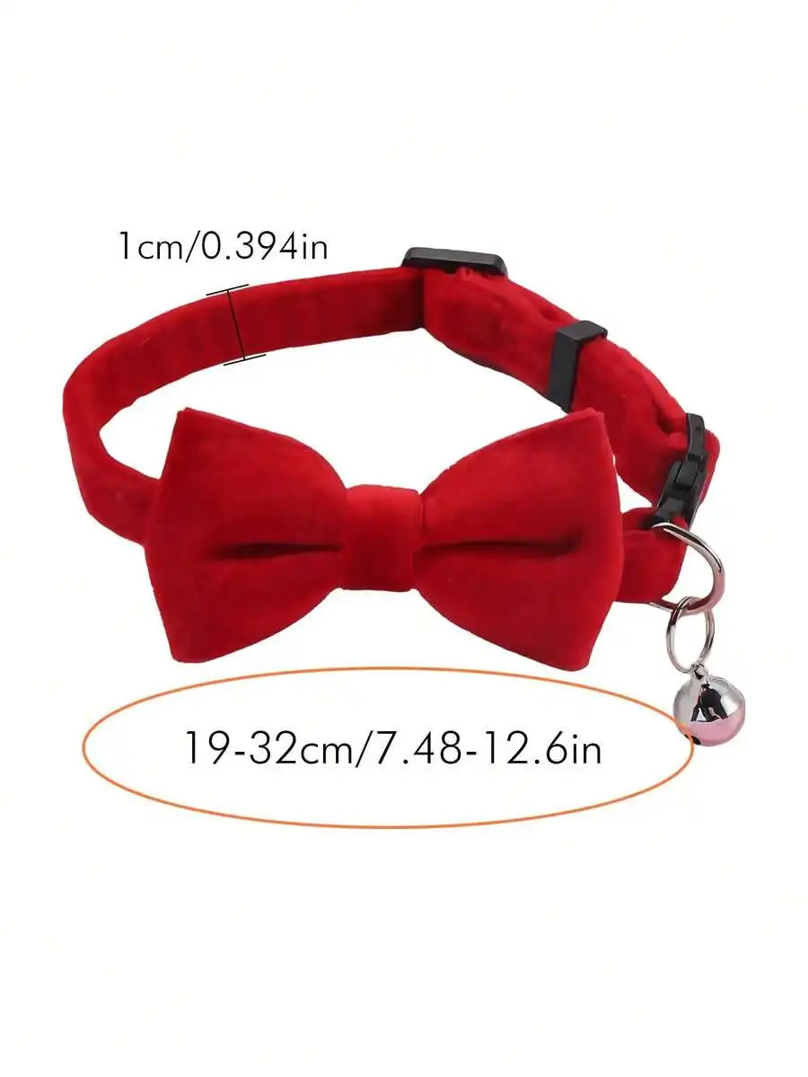 Adjustable Pet Collar with Bow Tie & Bell – Fashion Collar for Cats & Small Dogs